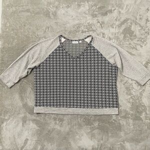 Avenue 3/4 Sleeve Geometric Pattern Knit Sweater Size 26/28 Plus Gray Black